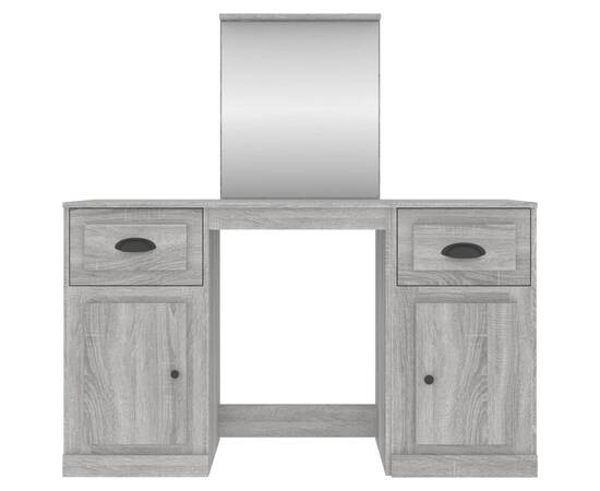 Masă de toaletă cu oglindă, sonoma gri, 130x50x132,5 cm, 6 image