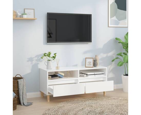 Comodă tv, alb extralucios, 100x34,5x44,5 cm, lemn prelucrat, 3 image