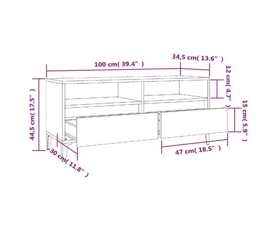 Comodă tv, alb extralucios, 100x34,5x44,5 cm, lemn prelucrat, 10 image