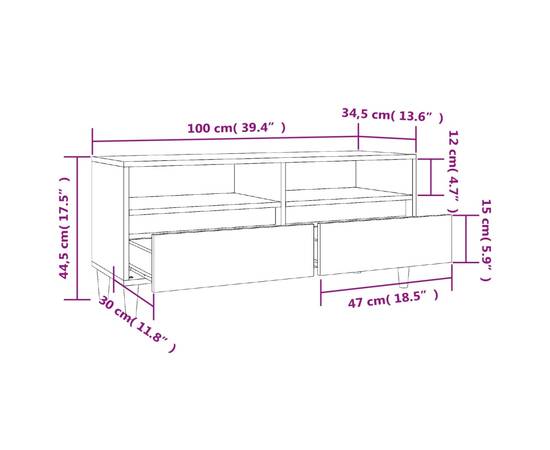 Comodă tv, negru, 100x34,5x44,5 cm, lemn prelucrat, 10 image