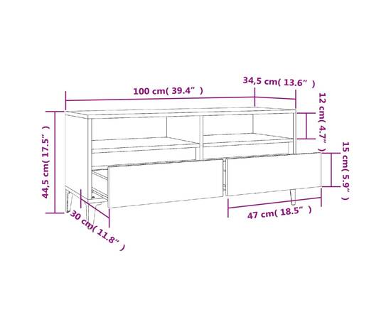 Comodă tv, stejar fumuriu, 100x34,5x44,5 cm, lemn prelucrat, 10 image