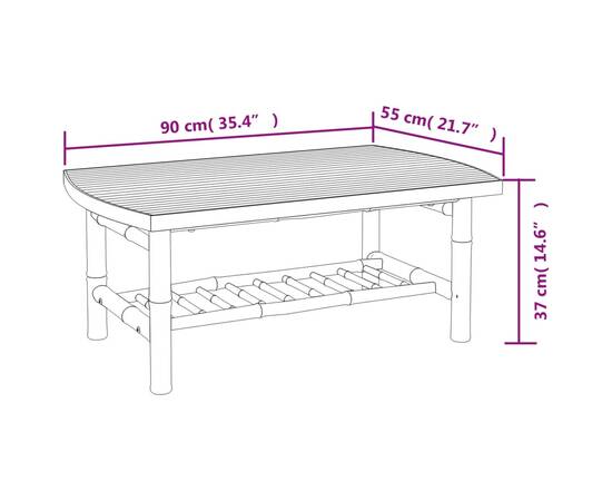 Set mobilier de grădină, cu perne alb crem, 3 piese, bambus, 9 image