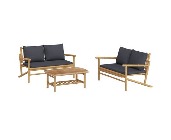 Set mobilier de grădină, perne gri închis, 3 piese, bambus, 3 image