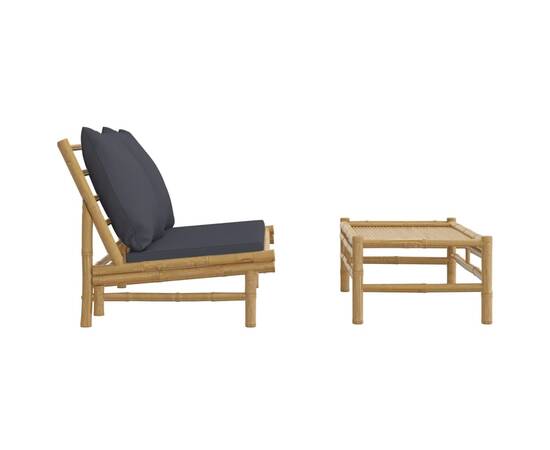 Set mobilier de grădină cu perne gri închis, 2 piese, bambus, 4 image