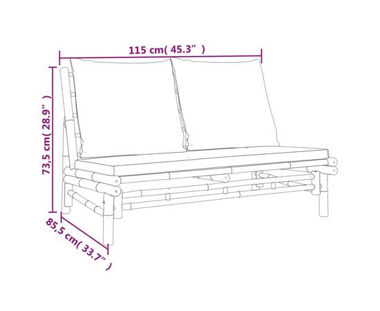 Set mobilier de grădină cu perne gri închis, 4 piese, bambus, 9 image