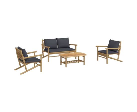 Set mobilier de grădină cu perne gri închis, 4 piese, bambus, 3 image