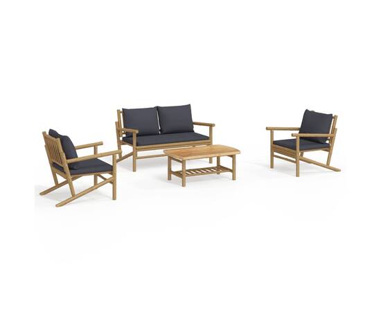 Set mobilier de grădină cu perne gri închis, 4 piese, bambus, 2 image