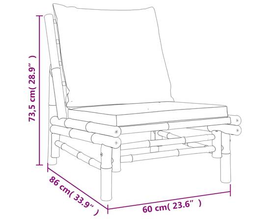 Set mobilier de grădină cu perne gri închis, 4 piese, bambus, 10 image