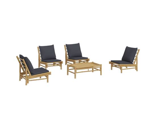 Set mobilier de grădină cu perne gri închis, 5 piese, bambus, 3 image