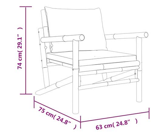 Set mobilier de grădină cu perne gri închis, 5 piese, bambus, 8 image