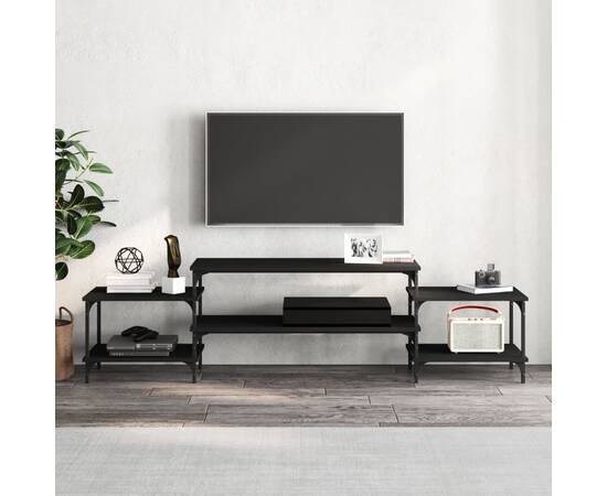 Comodă tv, negru, 197x35x52 cm, lemn prelucrat, 3 image