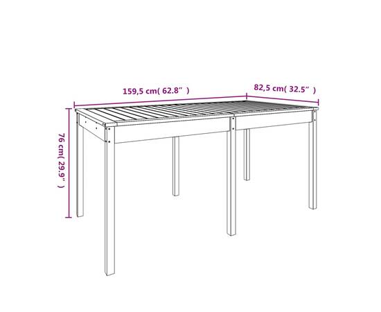 Măsuță de grădină, 159,5x82,5x76 cm, lemn masiv de pin, 8 image