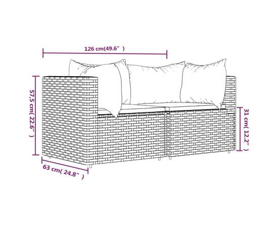Canapele de colț de grădină cu perne, 2 buc., gri, poliratan, 9 image