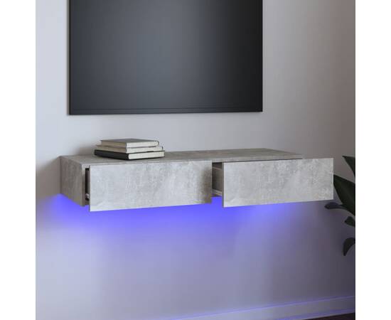 Comodă tv cu lumini led, gri beton, 90x35x15,5 cm