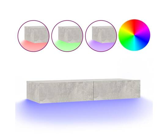 Comodă tv cu lumini led, gri beton, 90x35x15,5 cm, 2 image