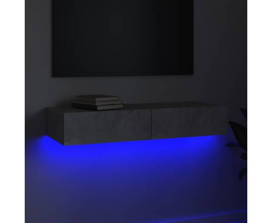 Comodă tv cu lumini led, gri beton, 90x35x15,5 cm, 3 image