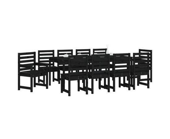 Set de masă pentru grădină, 11 piese, negru, lemn masiv de pin, 4 image