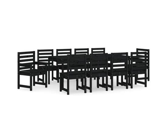 Set de masă pentru grădină, 11 piese, negru, lemn masiv de pin, 2 image