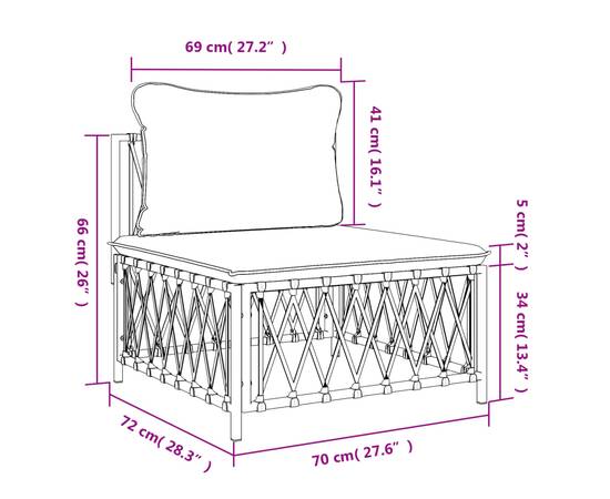 Canapea de mijloc pentru grădină, cu perne, alb, material țesut, 7 image
