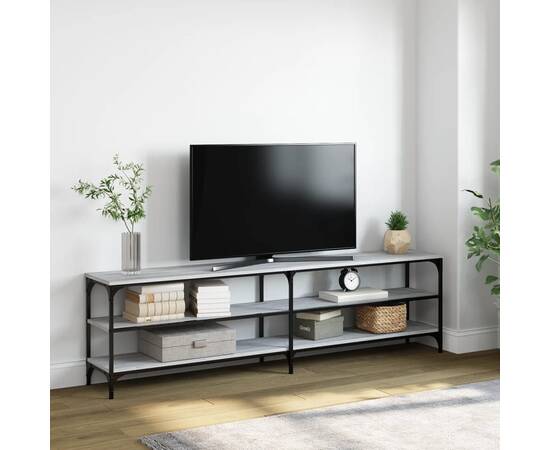 Comodă tv, gri sonoma, 180x30x50 cm, lemn prelucrat și metal