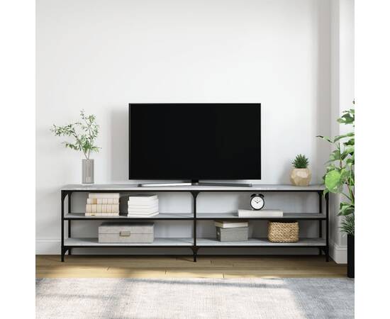 Comodă tv, gri sonoma, 180x30x50 cm, lemn prelucrat și metal, 3 image