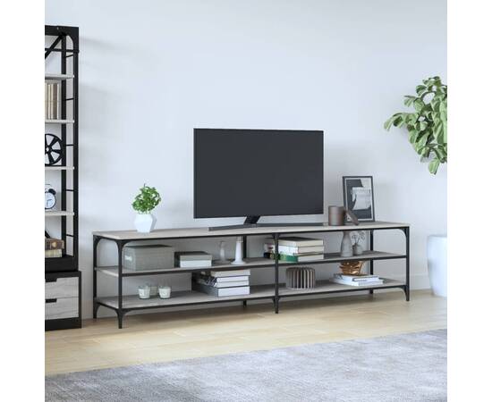 Comodă tv, gri sonoma, 200x30x50 cm, lemn prelucrat și metal