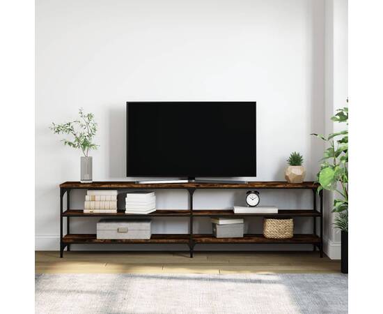 Comodă tv, stejar fumuriu, 180x30x50 cm lemn prelucrat și metal, 3 image