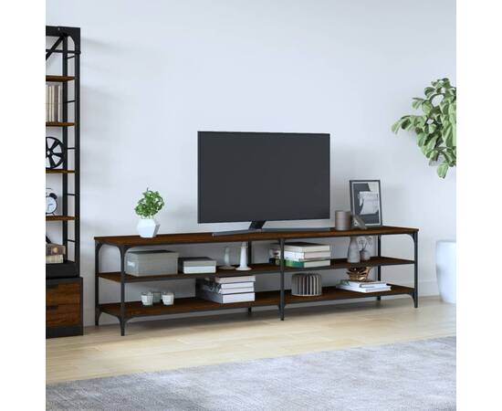 Comodă tv, stejar maro, 200x30x50 cm lemn prelucrat și metal
