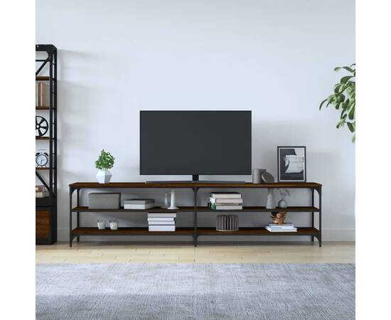 Comodă tv, stejar maro, 200x30x50 cm lemn prelucrat și metal, 3 image
