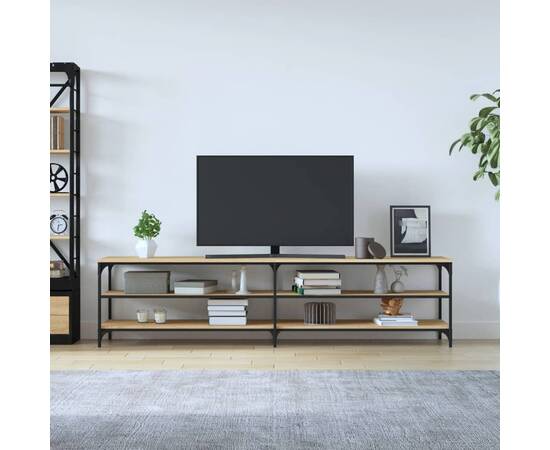 Comodă tv, stejar sonoma, 200x30x50 cm, lemn prelucrat și metal, 3 image