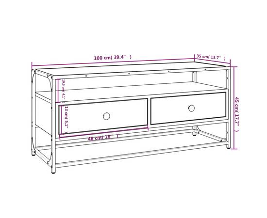 Dulap tv, negru, 100x35x45 cm, lemn prelucrat, 9 image