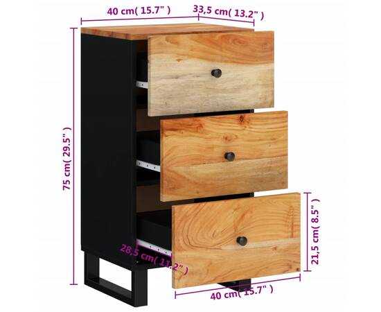 Servantă cu 3 sertare, 40x33,5x75 cm, lemn masiv de acacia, 8 image