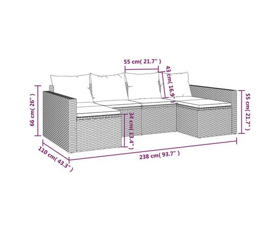 Set șezlonguri de grădină, 2 piese, cu perne, negru, poliratan, 11 image