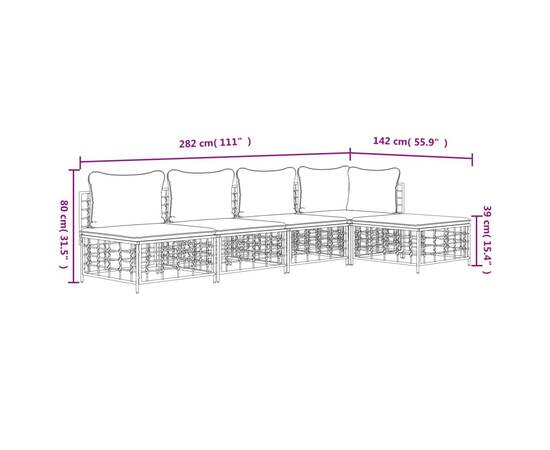 Set șezlonguri de grădină 5 piese cu perne, antracit, poliratan, 8 image