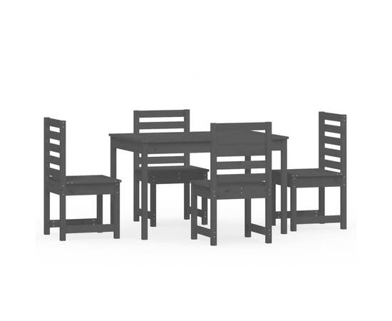 Set de dining pentru grădină, 5 piese, gri, lemn masiv de pin, 2 image