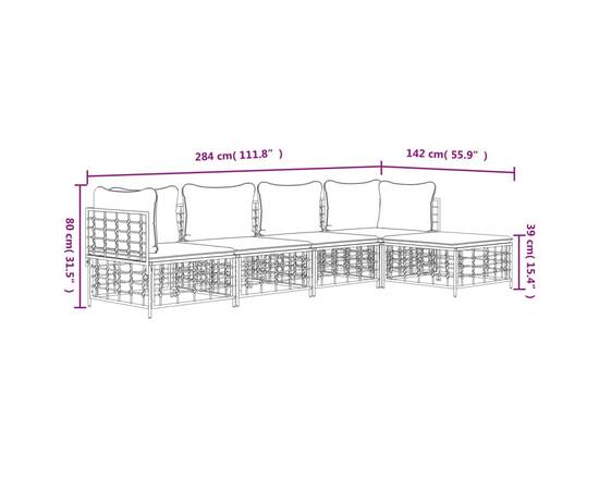 Set șezlonguri de grădină 5 piese cu perne, antracit, poliratan, 8 image