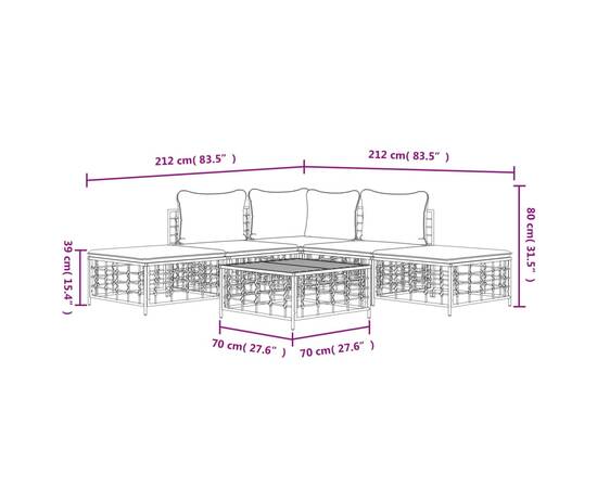 Set șezlonguri de grădină 6 piese cu perne, antracit, poliratan, 9 image