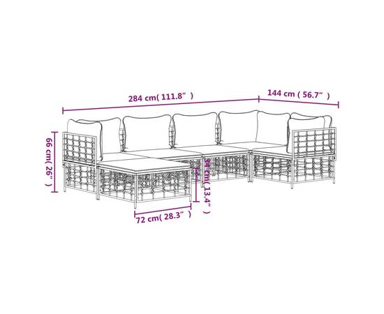 Set șezlonguri de grădină 6 piese cu perne, antracit, poliratan, 8 image