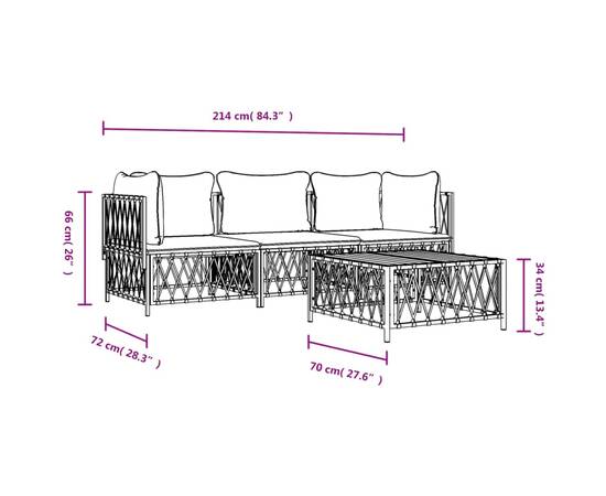 Set mobilier de grădină, 4 piese, cu perne, alb, oțel, 8 image
