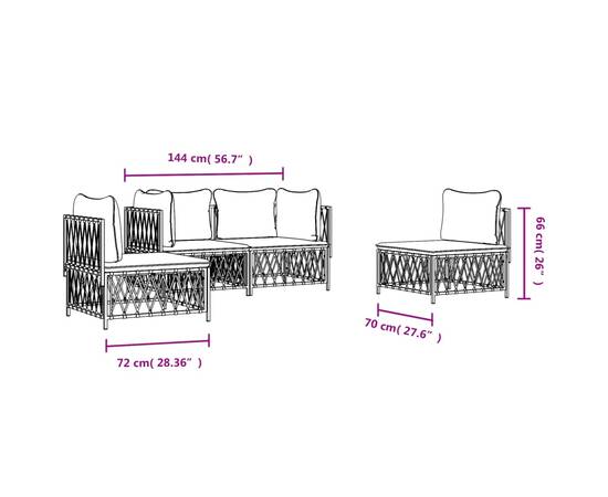 Set mobilier de grădină, 4 piese, cu perne, alb, oțel, 7 image