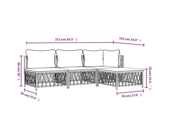 Set mobilier de grădină, 4 piese, cu perne, alb, oțel, 8 image