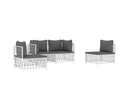 Set mobilier de grădină, 4 piese, cu perne, alb, oțel, 2 image