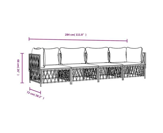 Set mobilier de grădină, 4 piese, cu perne, alb, oțel, 7 image