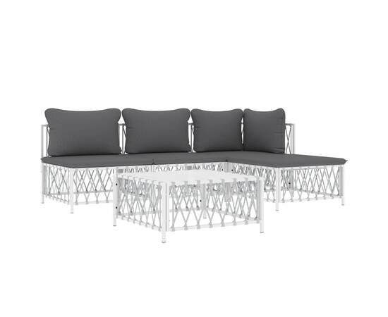 Set mobilier de grădină, 5 piese, cu perne, alb, oțel