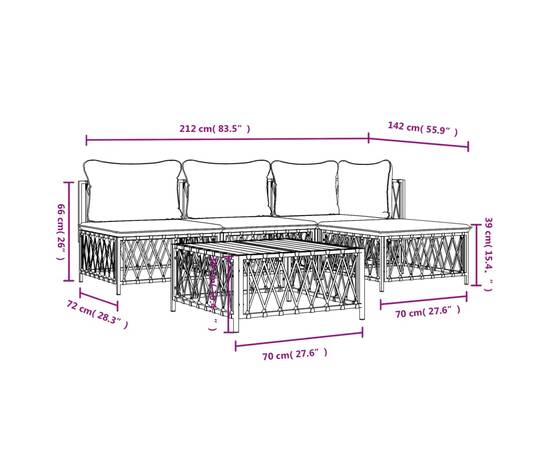 Set mobilier de grădină, 5 piese, cu perne, alb, oțel, 9 image