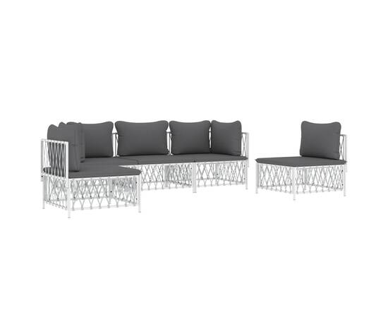 Set mobilier de grădină, 5 piese, cu perne, alb, oțel, 2 image