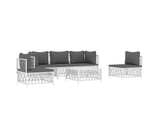 Set mobilier de grădină, 6 piese, cu perne, alb, oțel, 2 image