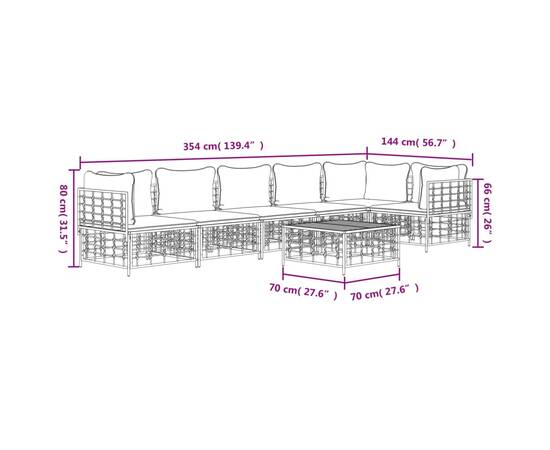 Set mobilier de grădină cu perne, 7 piese, antracit, poliratan, 8 image