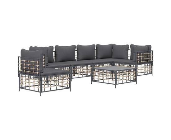 Set mobilier de grădină cu perne, 7 piese, antracit, poliratan, 2 image