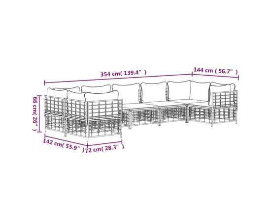 Set mobilier de grădină cu perne, 7 piese, antracit, poliratan, 7 image